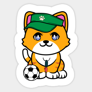 Funny orange cat is a soccer coach Sticker